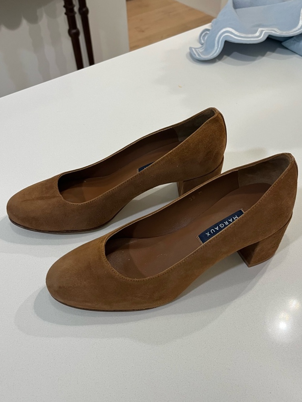 Margaux “The Heel” Suede Block Heel Pumps - Picture 5 of 8